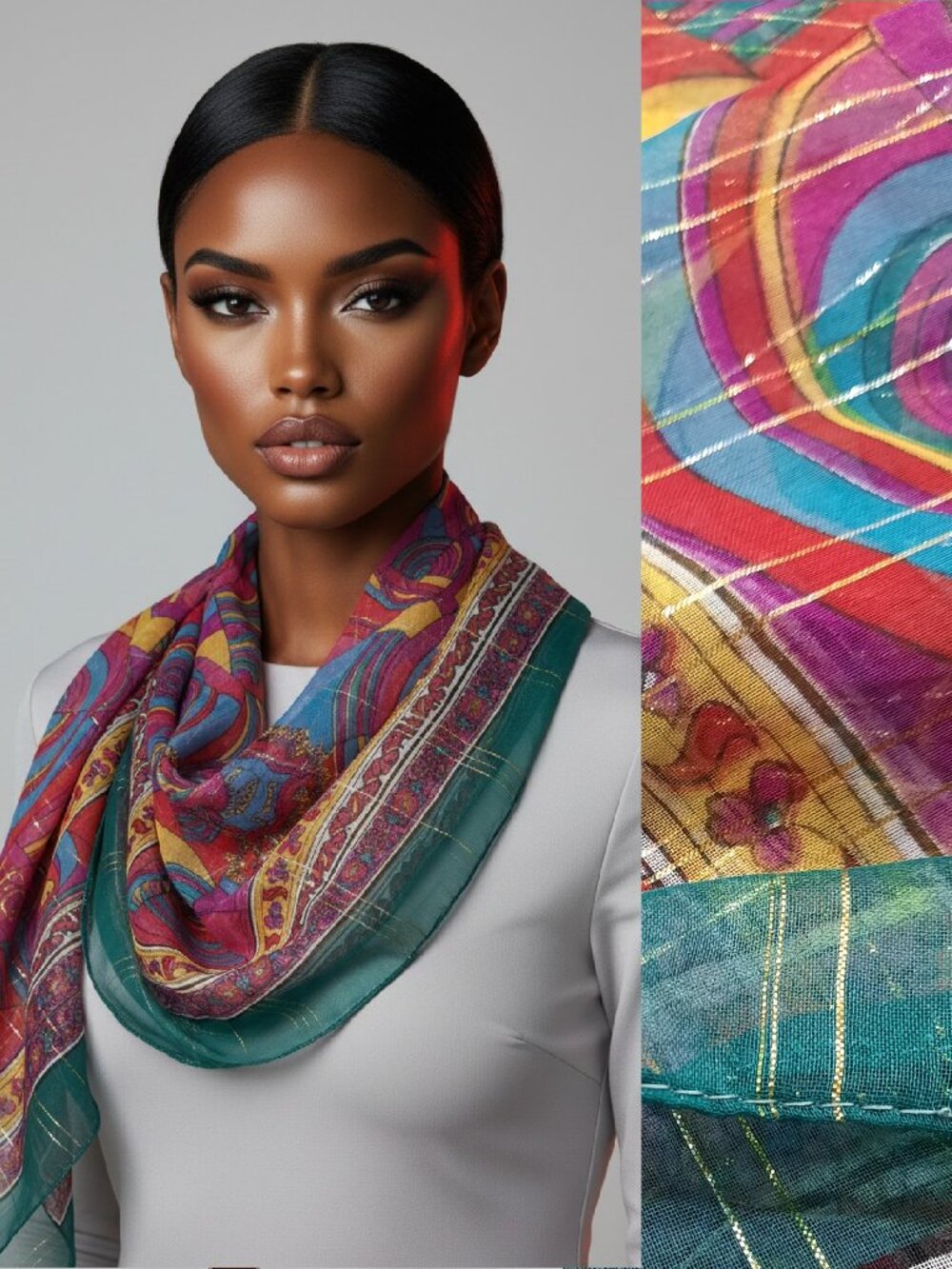 Colorful sheer scarf w/ gold threading - Alyssa brand